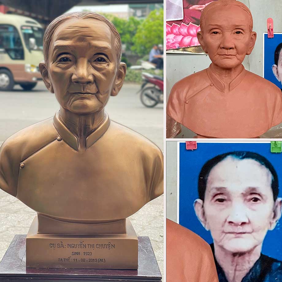 Tượng Truyền Thần Cụ Bà Bằng Đồng Đỏ Cao 48Cm