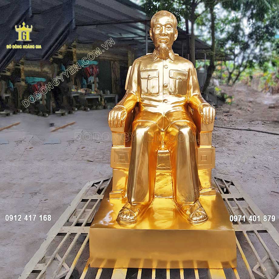 Tượng Bác Hồ Ngồi Ghế Mạ Vàng 24K Theo Yêu Cầu - TĐ173
