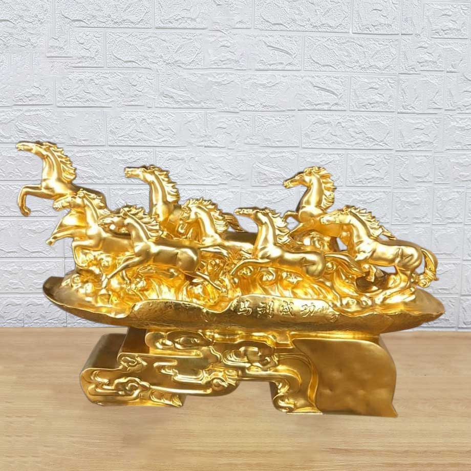 Tượng Bát Mã Truy Phong Bằng Đồng Thếp Vàng 9999