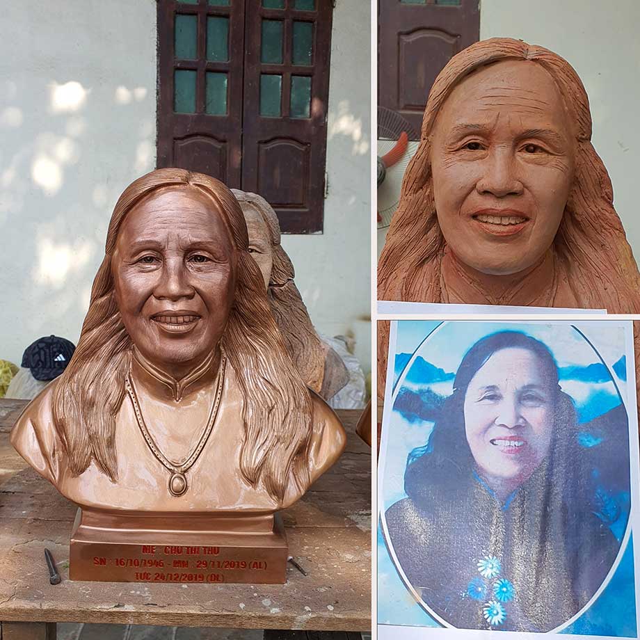 Tượng Chân Dung Cụ Bà Bằng Đồng Đỏ Dáng Bán Thân