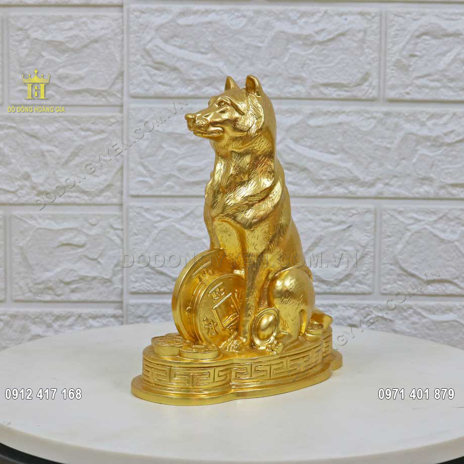 Tượng chó ngồi bằng đồng dát vàng 24K cao cấp - TĐ123