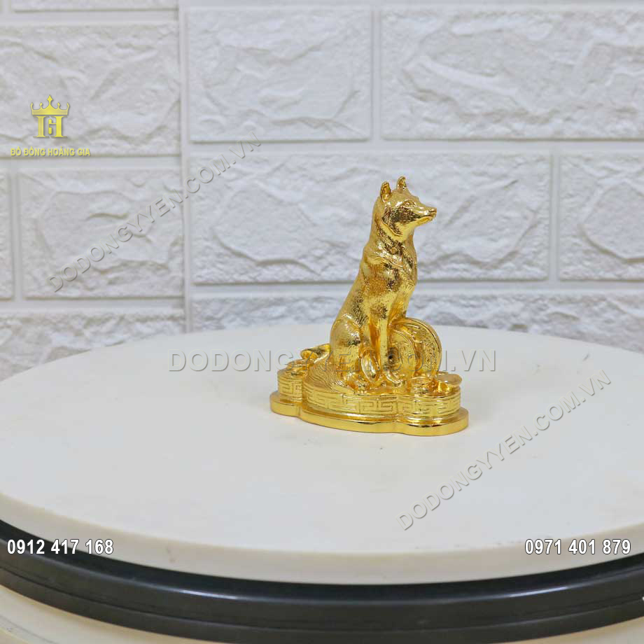 Tượng Chó phong thủy bằng đồng dát vàng 24K Size mini - TĐ115