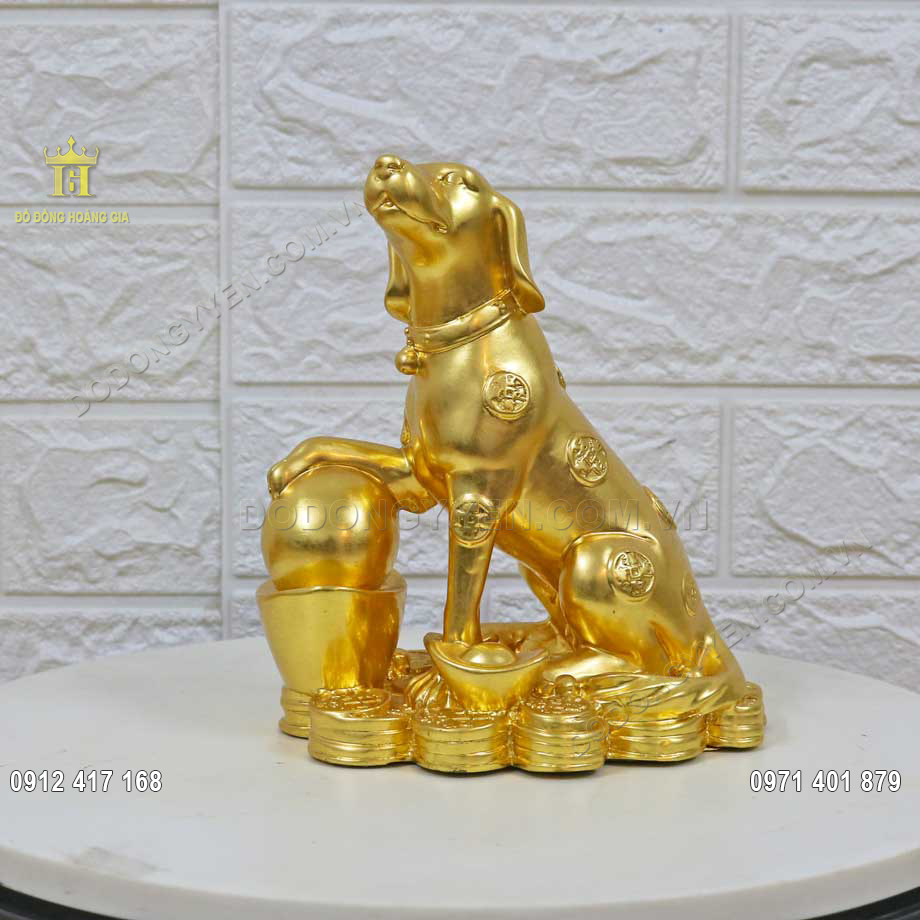 Tượng Chó tài lộc bằng đồng vàng dát vàng 9999 vô cùng tinh xảo - TĐ125