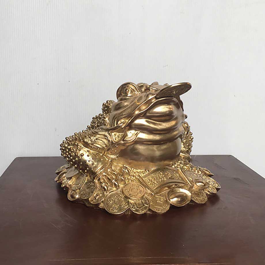 Tượng Cóc Ngậm Tiền Xu Bằng Đồng Vàng 20Cm
