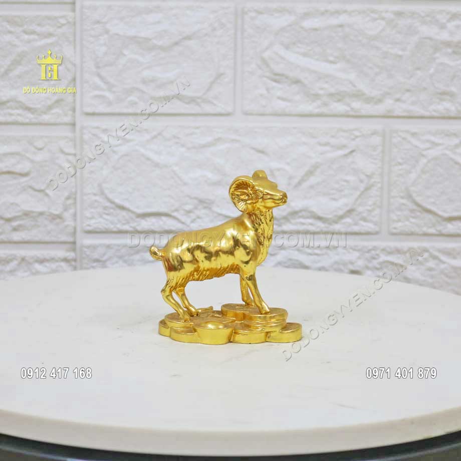 Tượng Dê Phong Thủy Bằng Đồng Dát Vàng 24K Size Mini - TĐ142