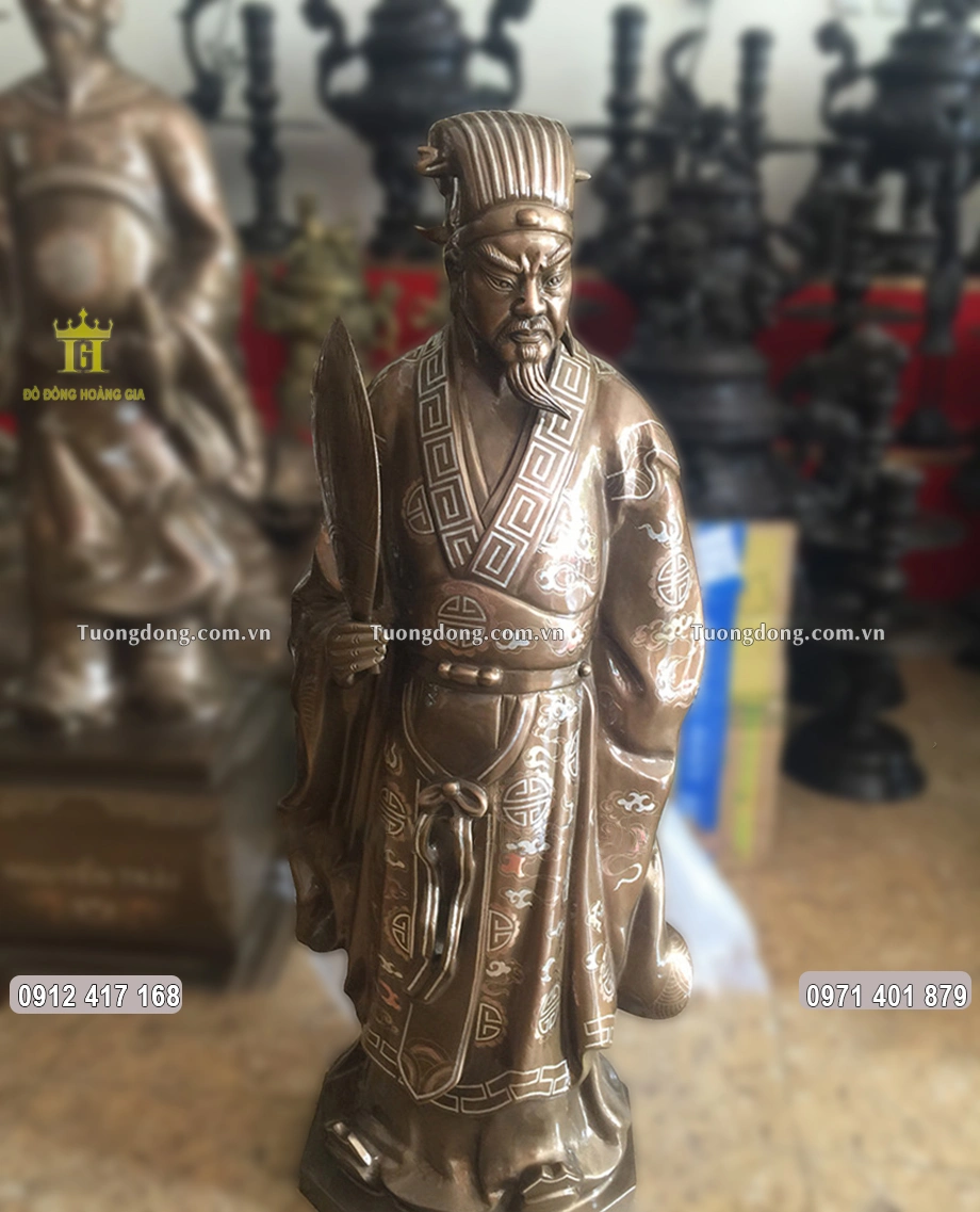 Tượng Đồng Khổng Minh Đứng Đế Bát Giác Khảm Tam Khí