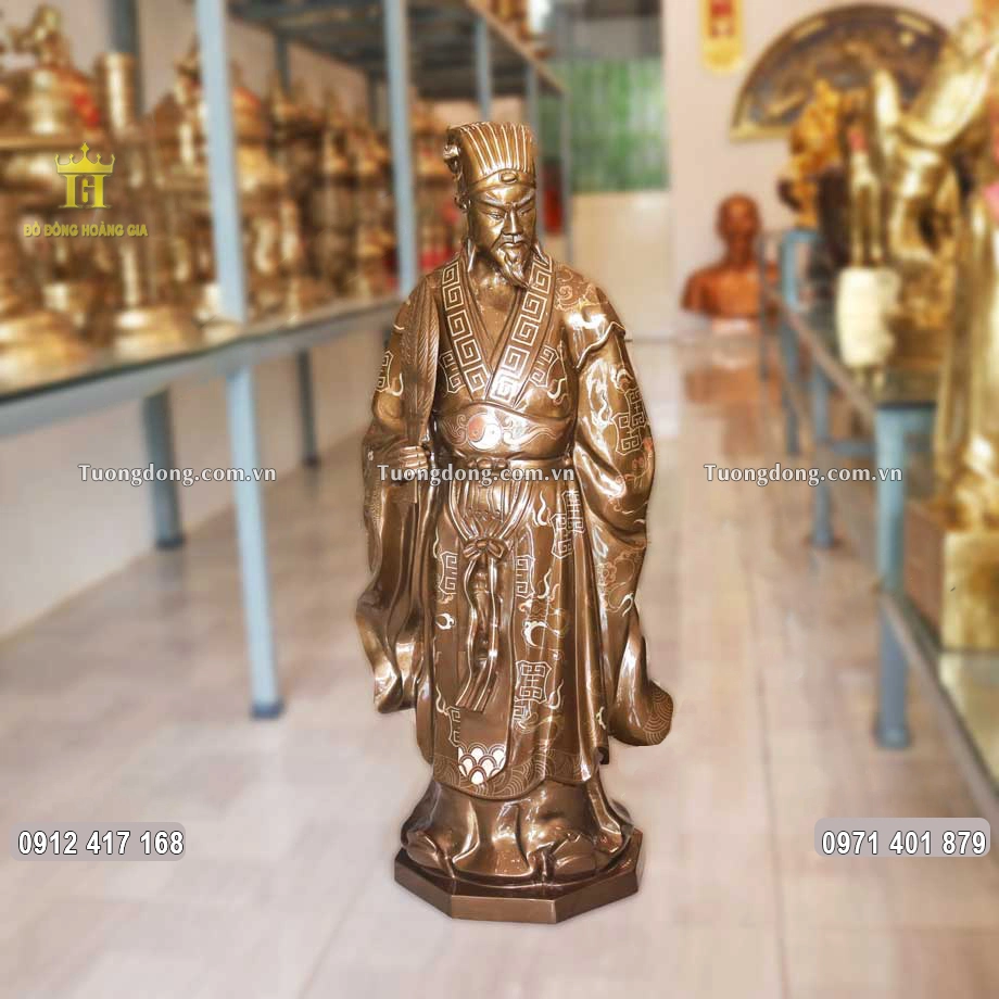 Tượng Đồng Khổng Minh Khảm Tam Khí Cao 70Cm