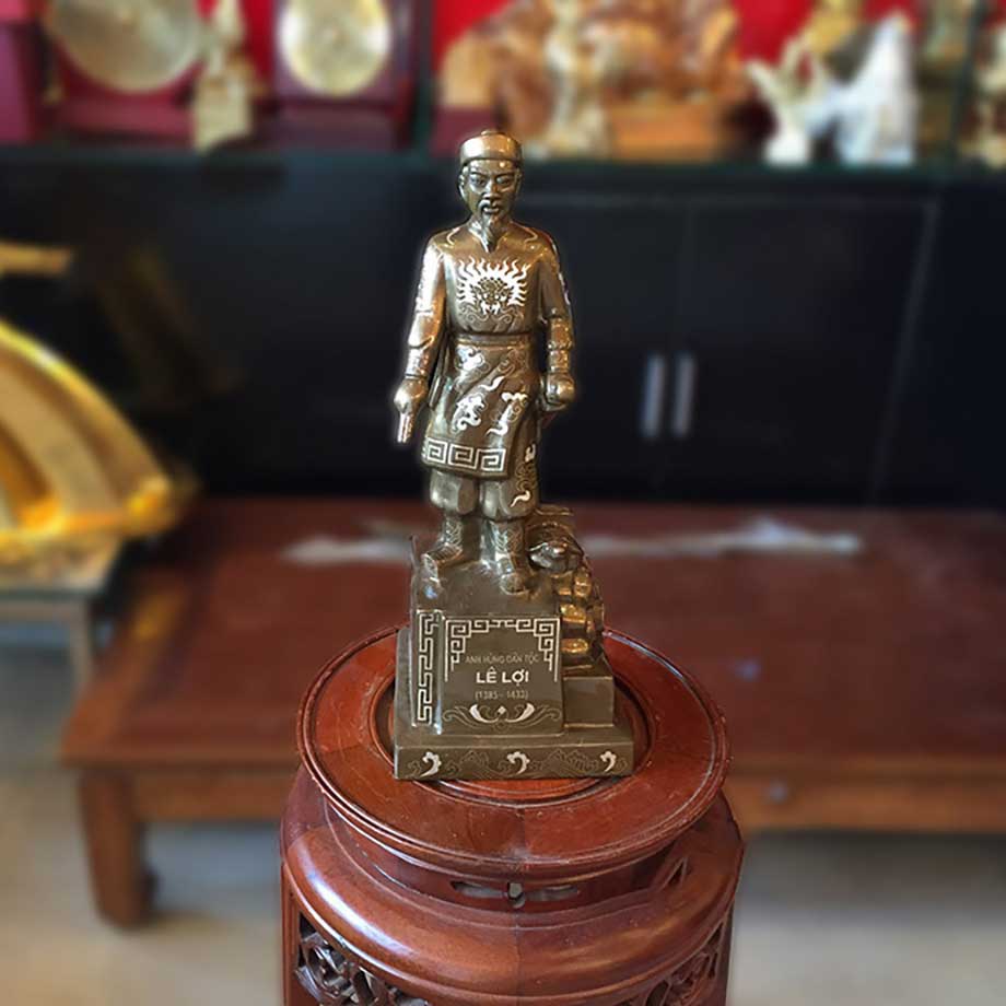 Tượng Đồng Lê Lợi Khảm Tam Khí Cao 38Cm