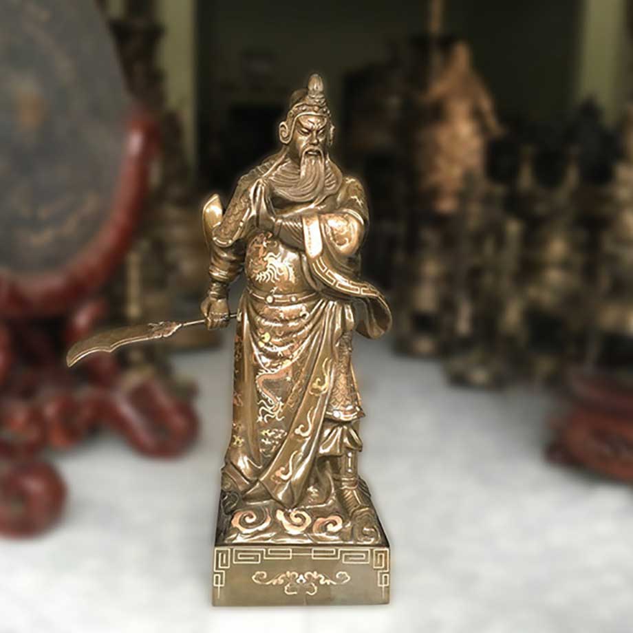 Tượng Đồng Quan Công Khảm Tam Khí Cao 70Cm