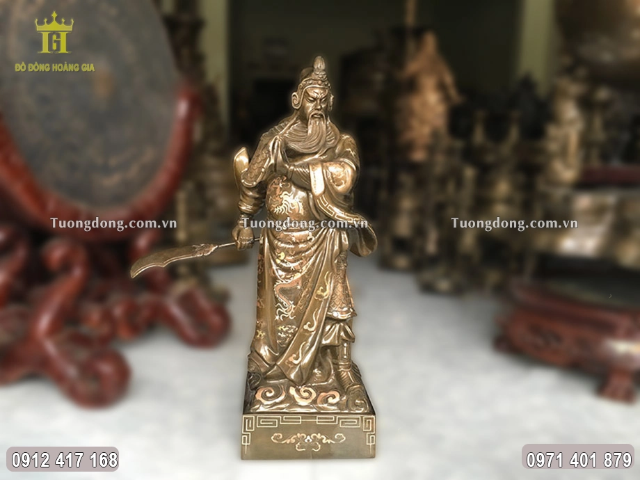 Tượng Đồng Quan Công Khảm Tam Khí Cao 70Cm