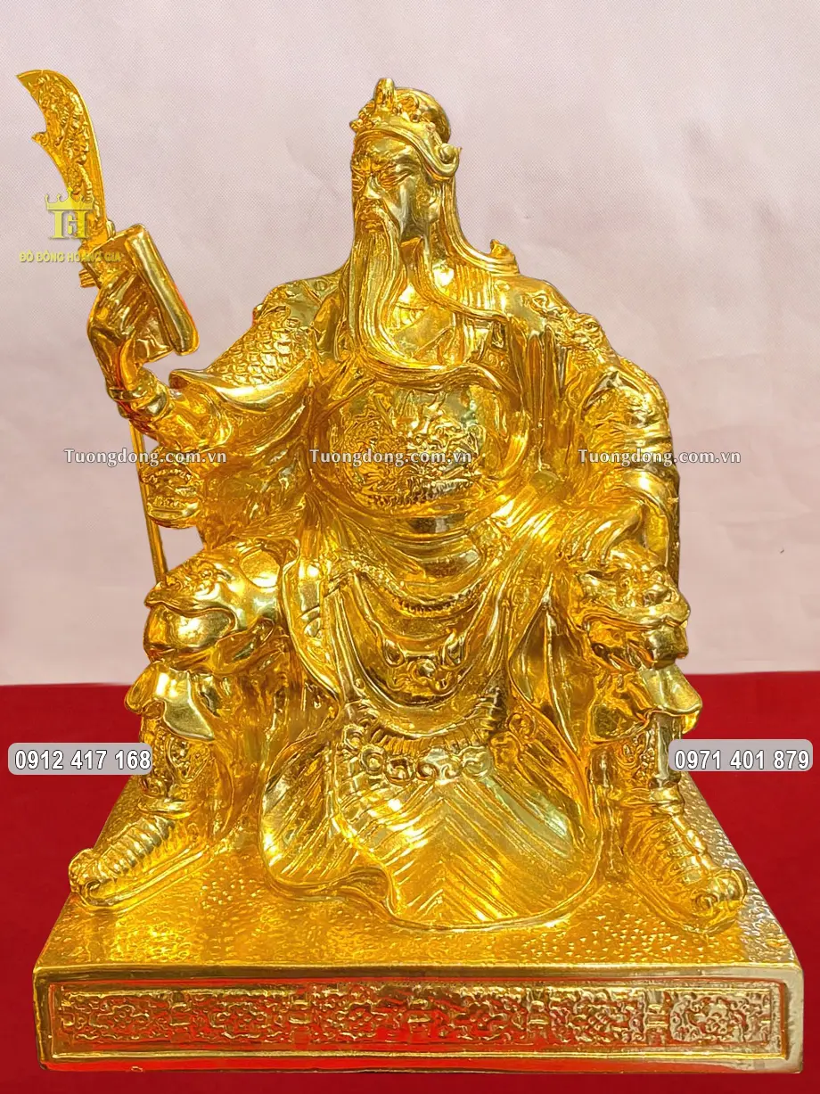 Tượng Quan Công Ngồi Đọc Sách Dát Vàng Nano Cao 22Cm