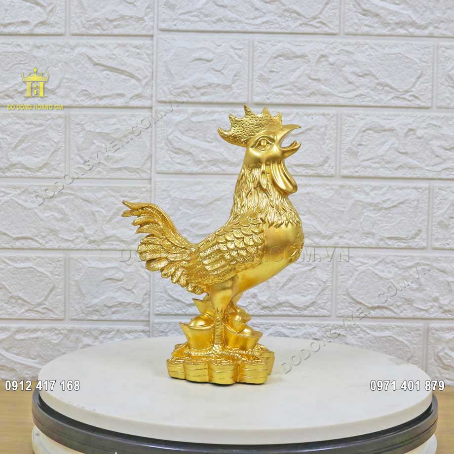 Tượng gà trống phong thủy bằng đồng dát vàng 24K cao cấp - TĐ134