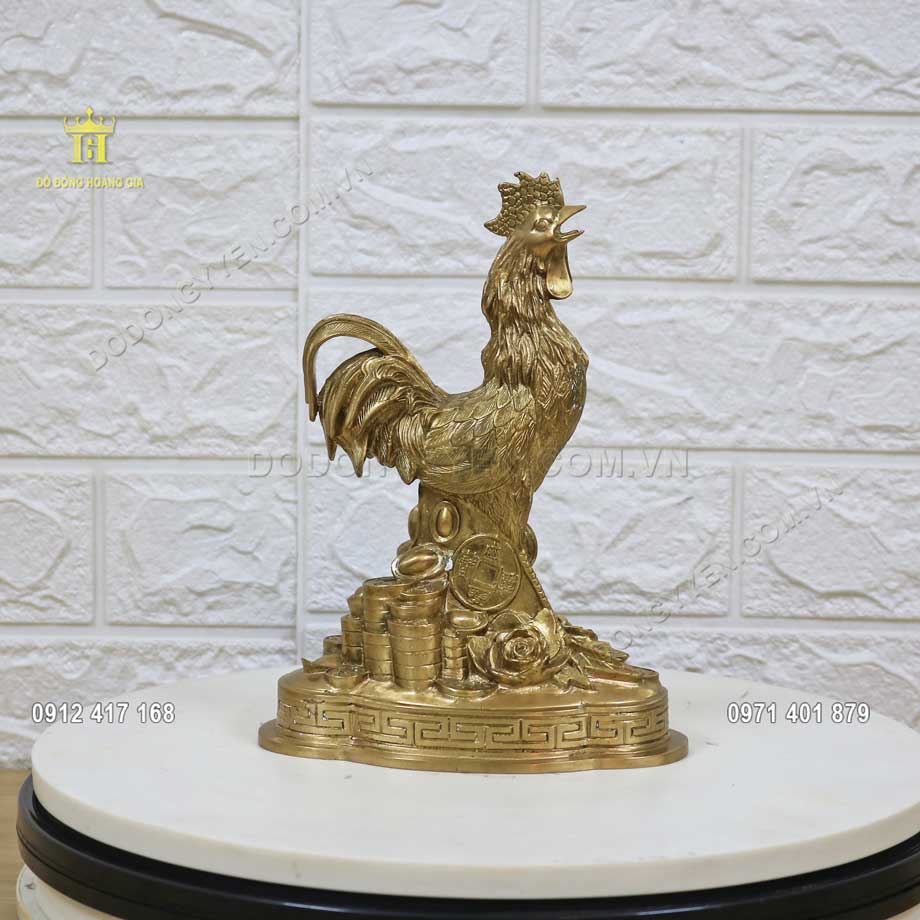 Tượng gà trống phong thủy bằng đồng vàng nguyên chất - TĐ154