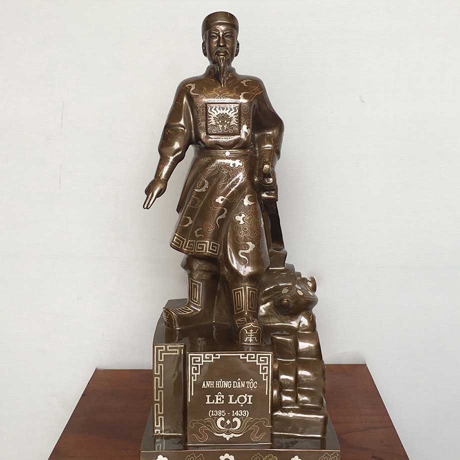 Tượng Lê Lợi - Vua Lê Thái Tổ Bằng Đồng Khảm Tam Khí Cao 62Cm