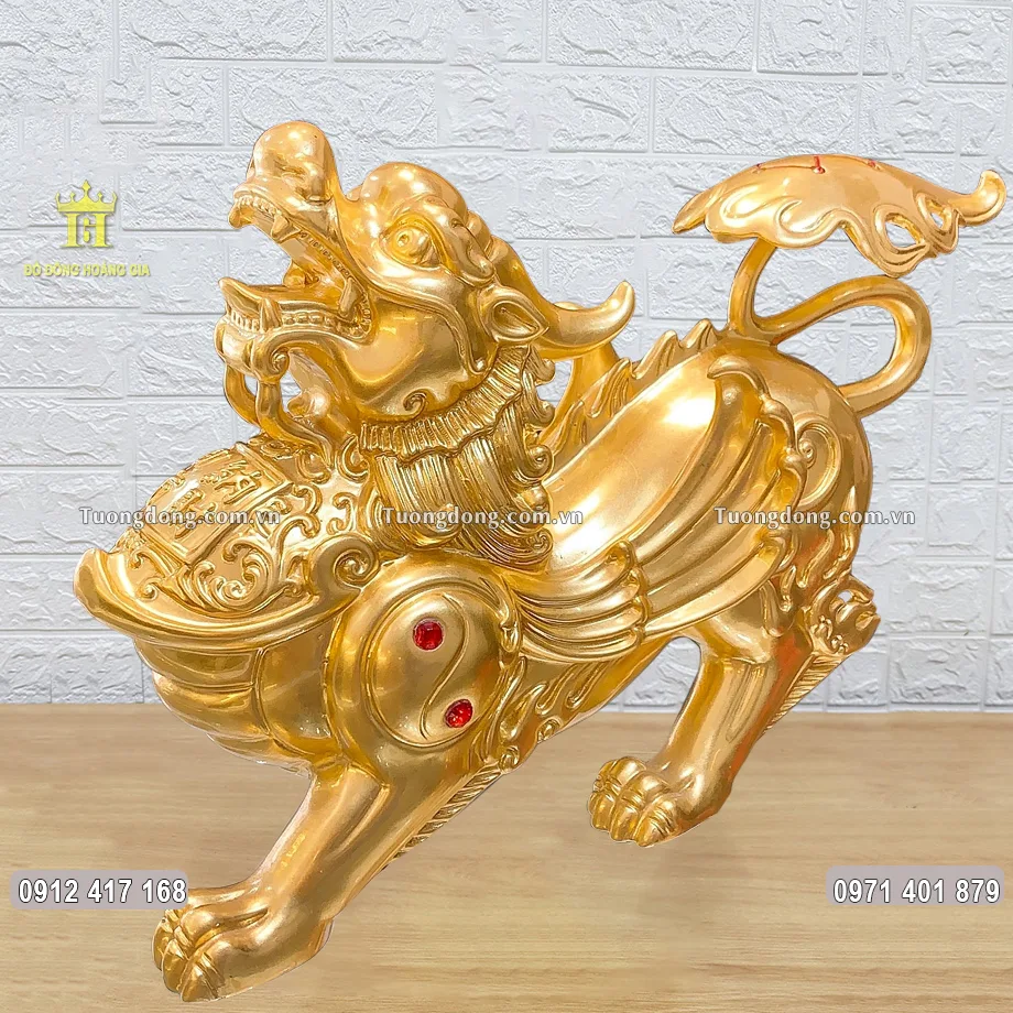 Tỳ Hưu Cánh Yếm Bằng Đồng Dát Vàng 9999