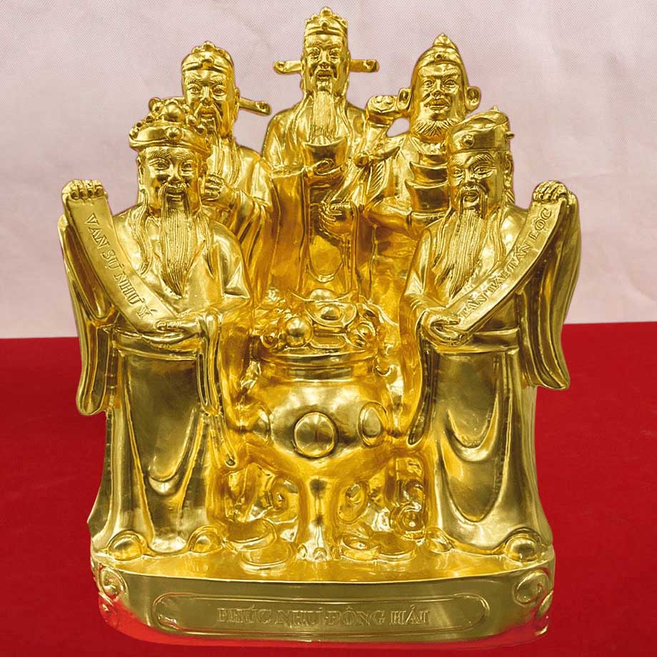 Tượng Ngũ Phúc Ngũ Lộ Thần Tài Bằng Đồng Mạ Vàng 24K