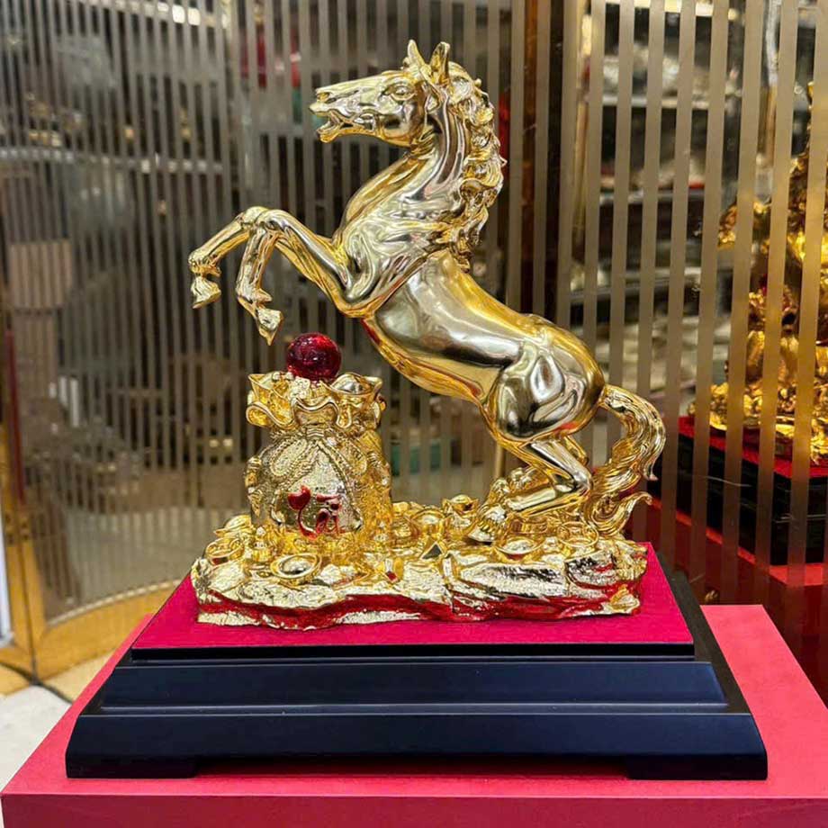 Tượng Ngựa Túi Tiền Tài Lộc Bằng Đồng Dát Vàng 24K