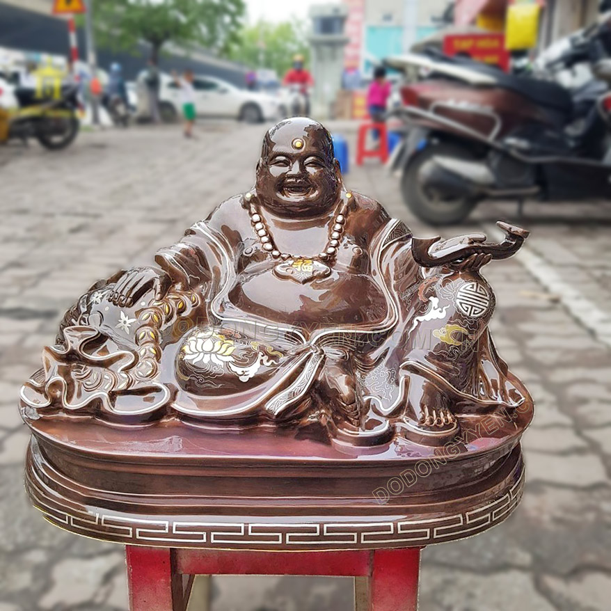 Tượng Phật Di Lặc Ngồi Bằng Đồng Khảm Ngũ Sắc Tuyệt Đẹp - TĐ215