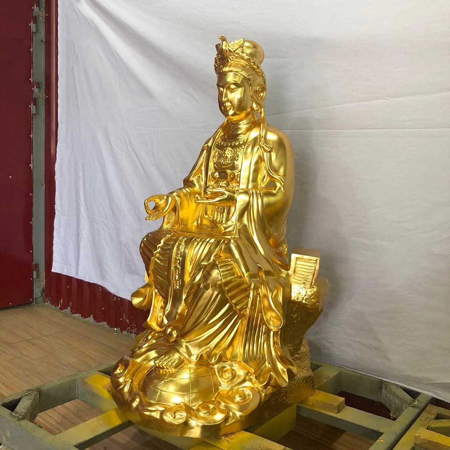 Tượng Phật Diêu Trì Địa Mẫu Bằng Đồng Dát Vàng 9999 Cao 1M07