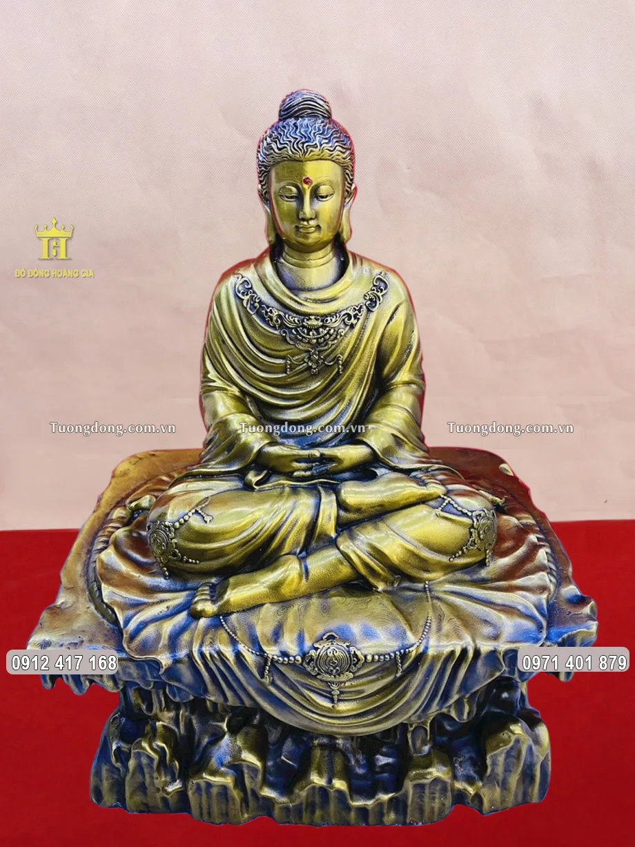 Tượng Đức Phật Thích Ca Mâu Ni Ngồi Bệ Đá Bằng Đồng Vàng