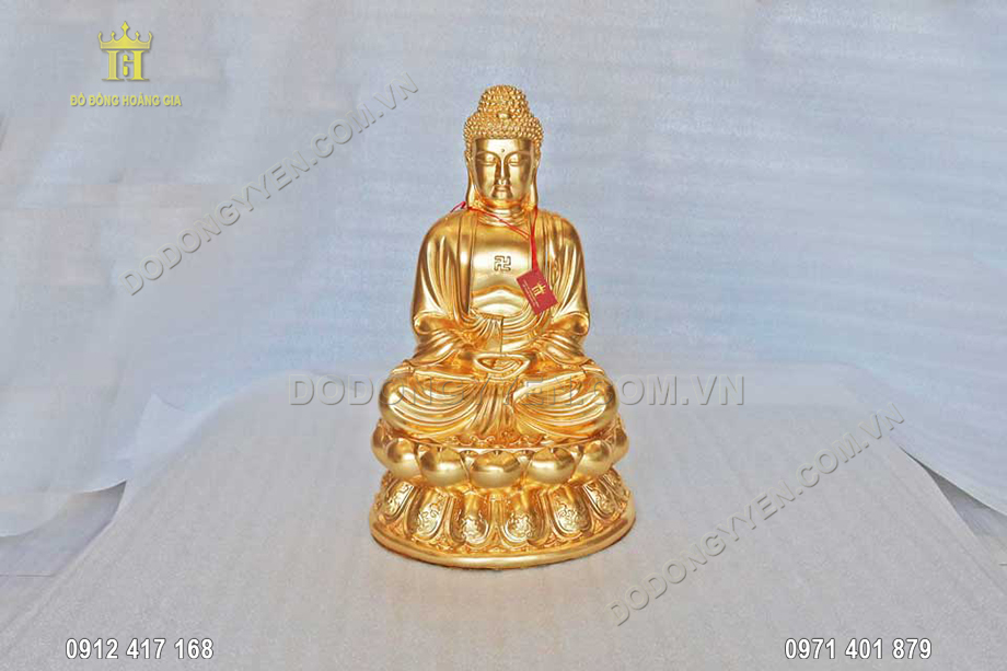 Tượng Phật dát vàng cao cấp được làm từ nguyên liệu đồng vàng và vàng 9990 cao cấp