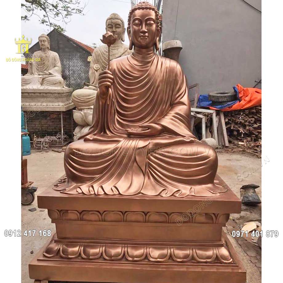 Tượng Phật Thích Ca bằng đồng đỏ đúc nguyên khối cúng tiền vào chùa đẹp  