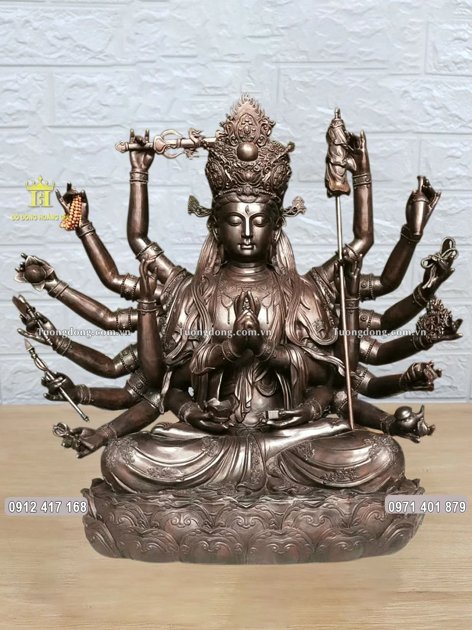 Tượng Phật Chuẩn Đề Bằng Đồng Vàng Hun Giả Cổ