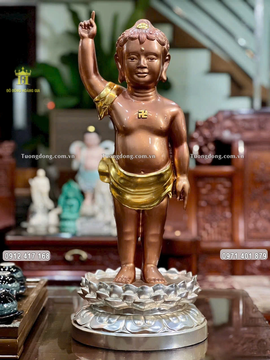 Tượng Phật Đản Sanh Bằng Đồng Đỏ Làm Màu Tinh Xảo