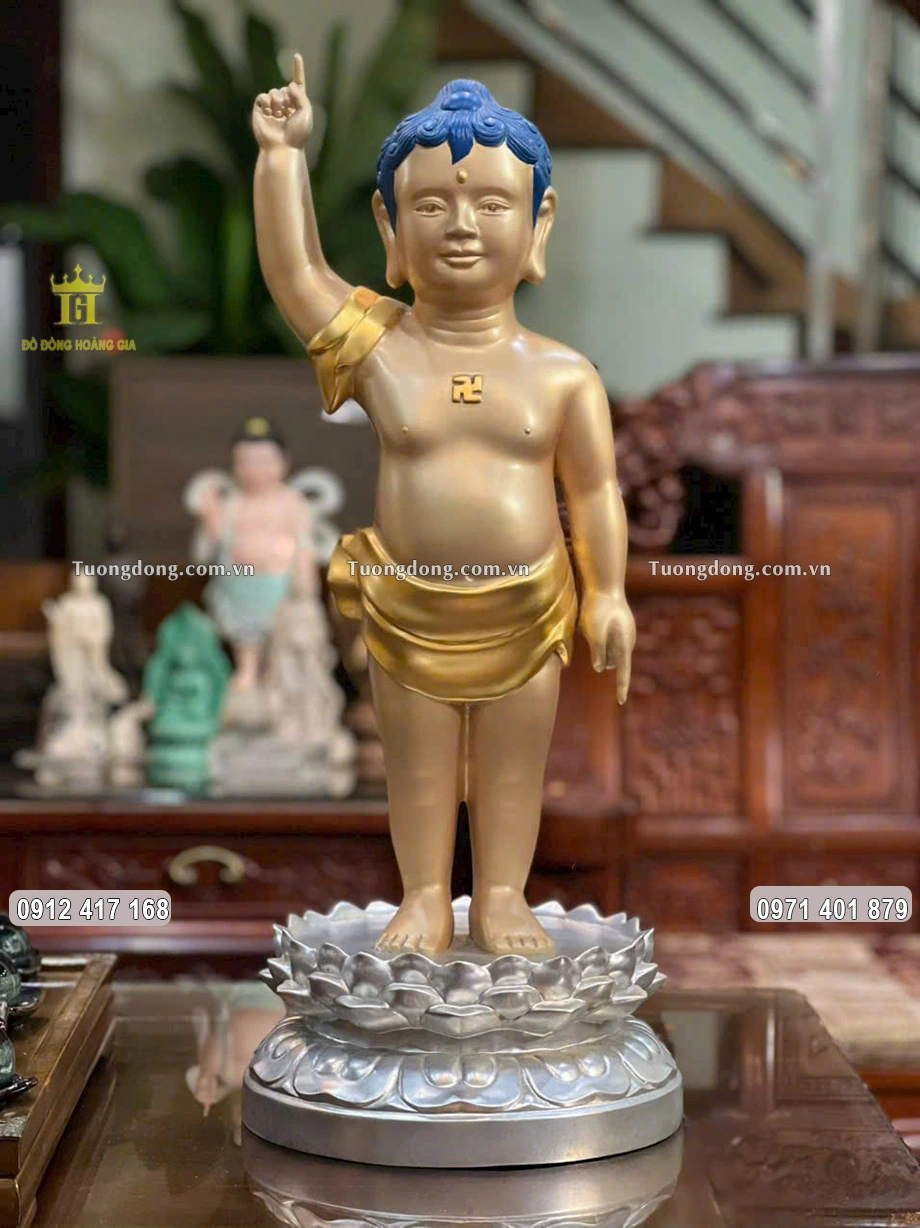 Tượng Phật Đản Sanh Bằng Đồng đỏ Làm Màu Uy Nghiêm