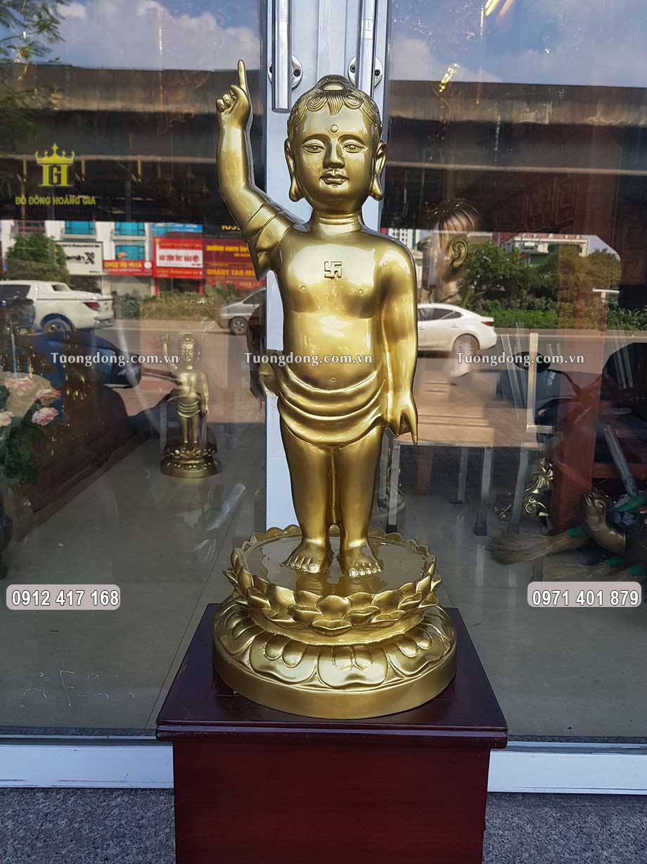 Tượng Phật Đản Sanh Bằng Đồng Vàng Nguyên Chất 57Cm