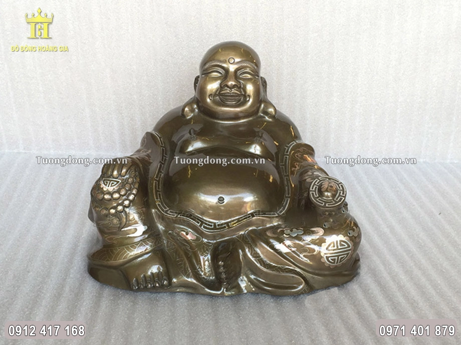 Tượng Phật Di Lặc Bằng Đồng Khảm Tam Khí Cao 23Cm