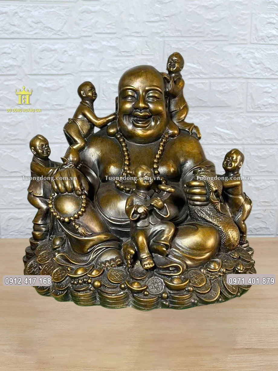 Tượng Phật Di Lặc Ngũ Phúc Bằng Đồng Vàng Hun Giả Cổ