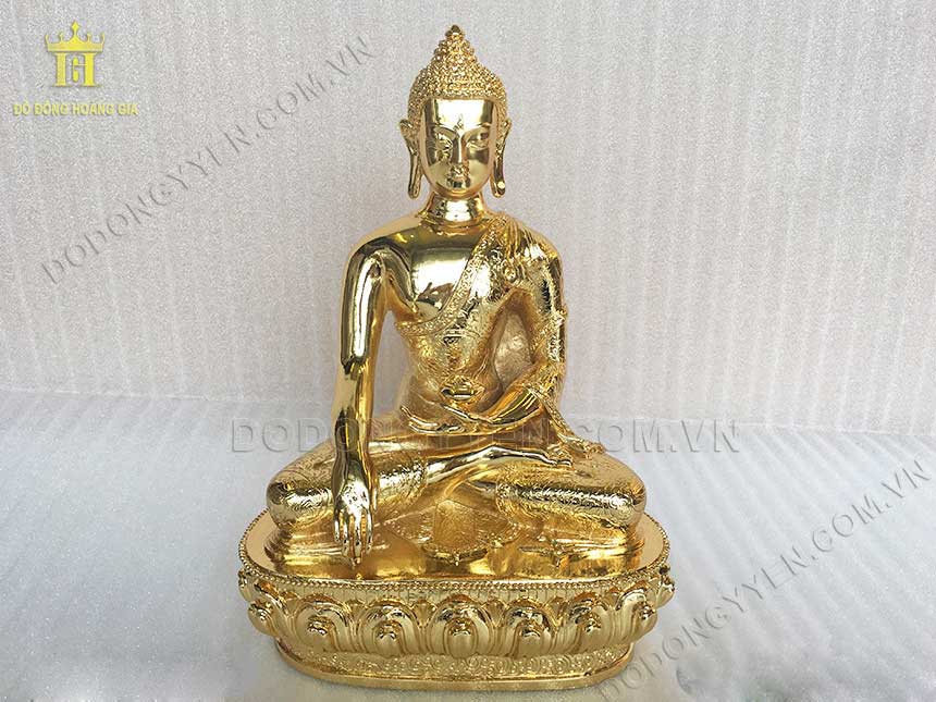 Tượng Phật Thích Ca Mâu Ni bằng đồng dát vàng 24k cao 35cm  