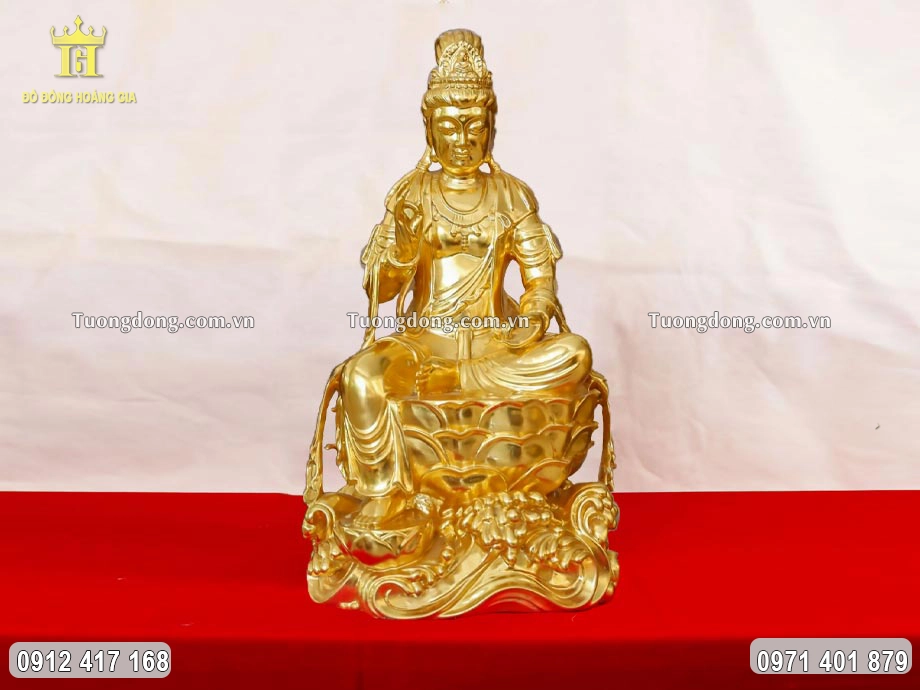 Tượng Quan Âm Tự Tại Bằng Đồng Đỏ Mạ Vàng 24K