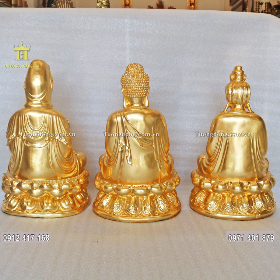 Bộ tượng Tây Phương Tam Thánh mạ vàng 24k cao 30cm phù hợp thờ cúng tại gia