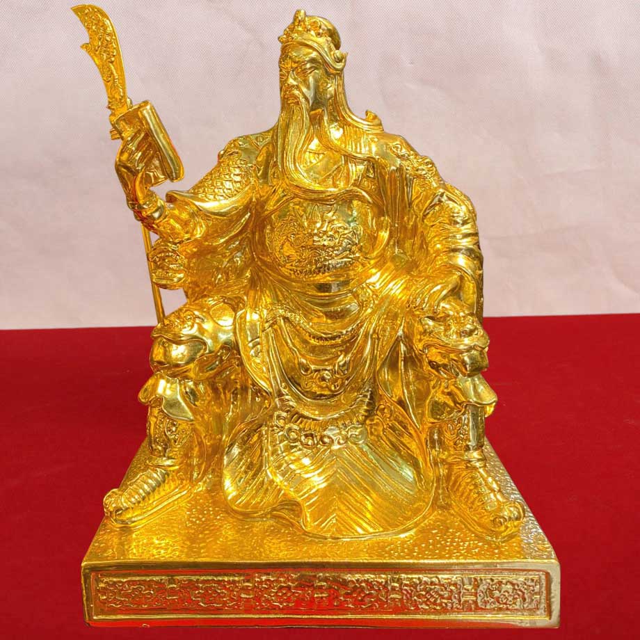 Tượng Quan Công Ngồi Đọc Sách Dát Vàng Nano Cao 22Cm
