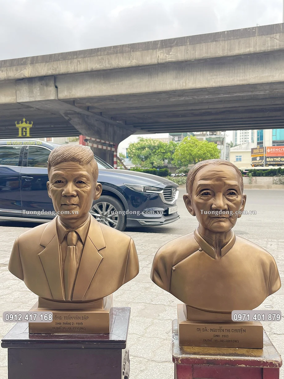 Tượng Chân Dung Bán Thân Cụ Ông Cụ Bà Bằng Đồng Đỏ