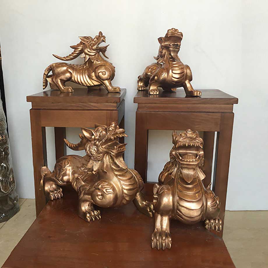 Tỳ Hưu Một Sừng Đúc Bằng Đồng Đỏ Dài 42Cm
