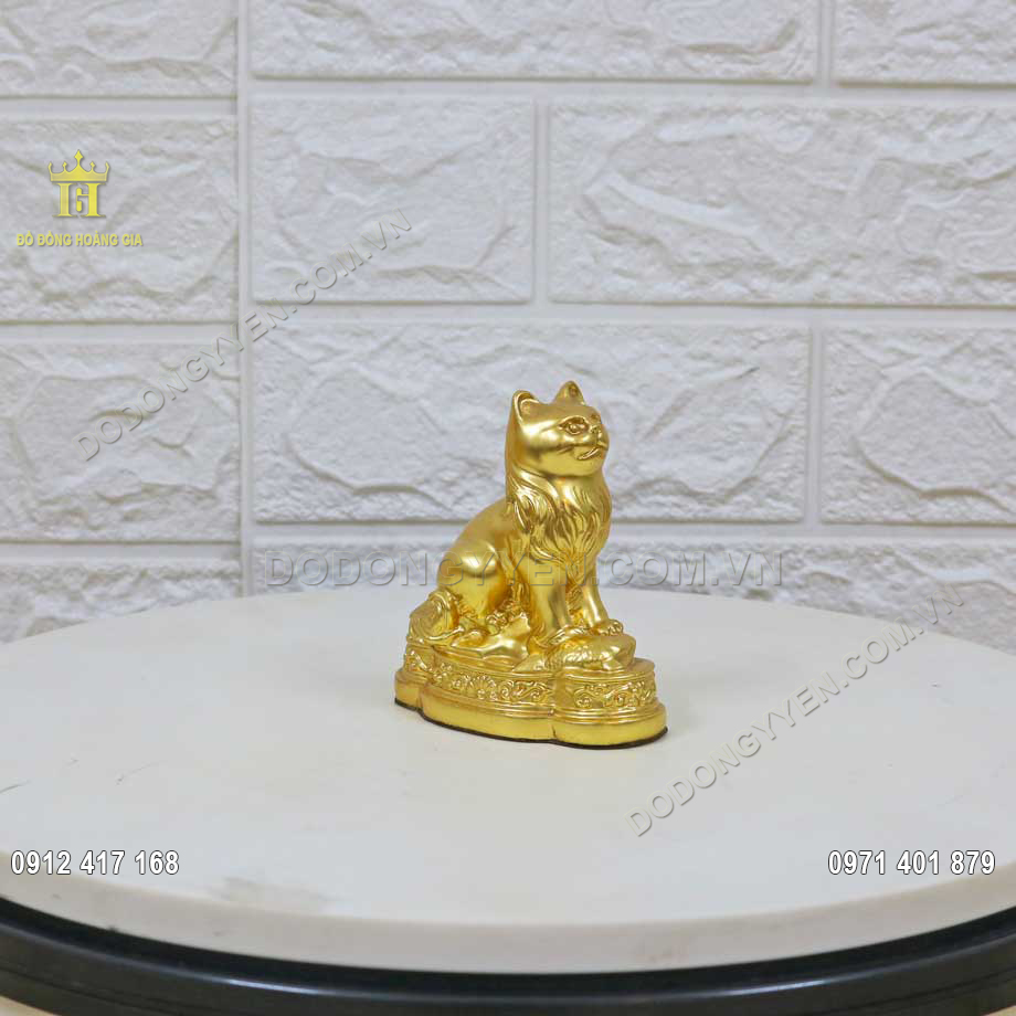 Tượng đồng mèo phong thủy dát vàng 24K cao cấp - TĐ117